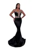 Elegant Black Plus Size Mermaid Evening Dresses for Women Deep V Neck Cut-out Crystals Beaded Sweep Train Prom Dress Formal Wear Birthday Special Occasions Gowns