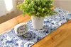 Bordslöpare Classic Printed Blue White Porcelain Borderless Cotton Linen Table Runner Restaurant Home Table Decorative Fabric 8014ZQ 230408