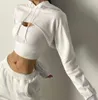 Nieuwe stijl yoga-outfit dames fitness crop top katoenen sportshirts lange mouwen hoodie sweatshirt gym workout t-shirts