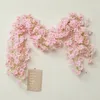 Decorative Flowers 180cm Long Artificial Cherry Blossom Flower Garland Wreath String Wedding Party Arch Arrange Pink Silk Vine