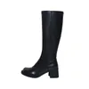 Bottes blanc Long Tube grosse tête mince 2023 hiver talon épais talons hauts Simple mode Plus velours chaud chevalier