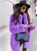 女性の毛皮のフェイクファーフェイクファーコート女性紫色の長いラペル冬のコート2022新しいファッション気質オフィスレディホワイトファージャケット衣類redl231121