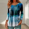 Women's T Shirts Christmas Fashion Casual Long Sleeve Printing Round Neck Pullover Top Tree Pattern Party Clothing