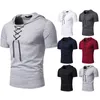 Camisetas masculinas 2023 verão algodão camisa casual cadarço design mangas curtas tendências masculino fitness hip hop streetwear tops camisetas