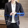 Men's Suits & Blazers Spring And Autumn Suit Jacket Gradient Check Slim Casual Wedding Business Stage Party Social Clothing