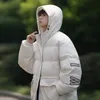 Homens Down Parkas Jaqueta de Inverno Aquecida Com Capuz Algodão Acolchoado Casaco Engrossar Carta Impresso Coreano Retro Bolso Solto Jaquetas Casuais 231108