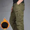 男性の冬の暖かい厚いズボン二層フリース軍隊迷彩戦術綿の長いズボン男性バギー貨物パンツ