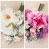 Decorative Flowers 33CM Pink Silk Flower Hydrangea Rose Artificial Peony Bridal Bouquet For Wedding Home DIY Decoration Fake