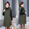 Women's Vests Women Coat Solid Color Hooded Long Cotton-padded Jacket Vest Casual Fashion Single-breasted Pocket Autumn Winter V239