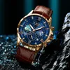 ساعة معصم Lige Men يشاهد الرياضة غير الرسمية مشاهدة الفاخرة مقاومة للماء مضيئة chronograph Wristwatch ذكر الكوارتز الجلود على مدار الساعة 231109