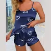 Indumenti da notte da donna 2023 Moda floreale sexy pigiama Set 2 pezzi Pigiama in raso di seta Cami Top e pantaloncini Pigiama per le donne Amore