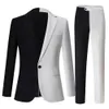 Ternos masculinos Blazers Moda Elegante Negócios Masculinos Preto Branco Contraste Cor Terno / Masculino Slim Stage Party 2 Pcs Blazers Jaqueta Calças Conjuntos 231109