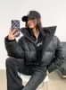 Kadınlar Parkas Jmprs Amerikan Bisikletçisi Kadın Pu Puffy Coat Kış Retro Kırpılmış Günlük Kalın Sıcak Lady Uzun Kollu Gevşek Pamuk Palto 231109