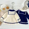 Sukienki dla dziewczynki sukienki dla dziewcząt dla dzieci swobodny sweter marynarz marynarz kołnierzyka robaki kółka vestidos jesienny kostium