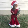 キッズ服の男の子の女の子のクリスマス服セット2023クリスマス2ピースセット長袖シャツと帽子3pcsチルドンギフトでブーツカット