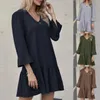 Urban Sexy Dresses Women Solid Color Dress Lady Loose Sundress Sundress Casual V Neck Long Sleeve A-Line Cotton Linen Dresses9aro