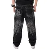 Jeans pour hommes Street Dance jambes larges Baggy Jeans hommes mode broderie noir planche ample Denim pantalon mâle Rap Hip Hop Jeans grande taille 30-46 231109