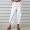 Women High Waist Pants Drawstring Capri Pants with Pockets Loose Wide Leg Cropped Pants Plus Size S-4XL