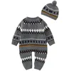 Strampler Baby Strampler gestrickt Druckmuster geboren Junge Mädchen Overalls Mütze Outfit Set Herbst Winter Kleinkind Kleinkind Overall Kleidung 230408