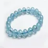 Brin 9.5mm véritable naturel bleu gemmes pierre bracelet à breloques Femme lâche Transparent femmes Stretch cristal perle