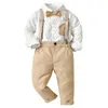 Ensembles de vêtements Bébé garçon vêtements ensemble robe costume Gentleman chemise avec noeud papillon pantalons ensembles fête mariage beaux enfants vêtements garçons vêtements 231109