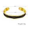 Bangle Men Leather Bracelet Black Gold Stainless Steel Gift For Boyfriend HusbandBangleBangle