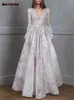Kant maxi voor dames nieuwe mode elegante lange mouw v-hals vintage jurk chique borduurwerk avondjurken