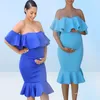 Women039s Stretch Pregnant Flounced Collar Trailing Pography Dress Nursing Maternity Size Clothes4057348