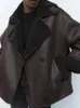 Giacche da donna FTLZZ Autunno Inverno Giacca da moto Donna Streetwear Cappotto monopetto in finta pelle di agnello Cappotto spesso spesso in pelle scamosciata finta 231108