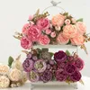 装飾的な花シミュレーション牡丹花束ガーデングリーン植物シルク偽偽のピンクティーバッドペニーウェディングフラワーテーブルテーブルトップデコレーション