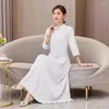 Повседневные платья Элегантное модифицированное платье Cheongsam 2023 Spring Slim Retr Long китайские женщины плиссированные модные вышивка Z359