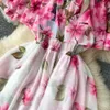 Robes décontractées rose nouveau décontracté une ligne à manches courtes solide mince pleine dame robe en mousseline de soie taille haute pull mi-mollet femmes robes 2023