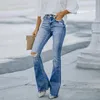 Jeans da donna Pantaloni denim larghi a vita alta strappati strappati Pantaloni streetwear slim elasticizzati taglie forti da donna