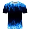 Mens Camisetas Azul Flamejante T-shirt Mulheres 3D Casual Top Anime Street Fireman Roupas Camisa de Manga Curta