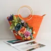 Plunjezakken handgemaakte vrouwen bloemen stro strandtas multicolor kunstmatige bloemen fel kleur tote hoed suit casual zomervakantie