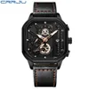 Wristwatches CRRJU Fashion Square Dial Leather Mens Watches Luxury Sport Waterproof Watch Man Chronograph Quartz WristWatches HommeBox 231109