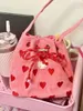 Hearts Handheld One-Shoulder-Crossbody-Beuteltasche für Damen, Mini-Einkaufstasche, Segeltuch mit Kordelzug