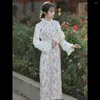 Etnische kleding herfst/winter cheongsam 2023 dikke retro pluche kraag elegante grote mouwen jong meisje verdikte Chinese stijl jurk in