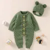 Strampler Baby Strampler geboren Mädchen niedlich Overall Langarm Herbst Outfits solide gestrickt Säugling Jungen Kleidung Set Playsuit Hut warm 2 STÜCKE 230408