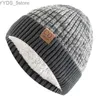 Berretti Beanie / Teschio Nuovi cappelli invernali bicolore unisex Aggiungi fodera in pelliccia per uomo e donna Moda berretto caldo berretto Casual invernale lavorato a maglia YQ231108