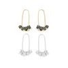 Boucles d'oreilles pendantes en laiton plaqué or véritable 18K/platine Ins, Style minimaliste, Design trombone en Zircon, boucle d'oreille pour femmes