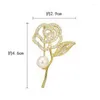 Brooches Luxury Full Rhinestone Rose Flower Brooch For Women Elegant Imitation Pearl Floral Corsage Lapel Pins Wedding Party Jewelry Gift