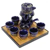 Service à thé rotatif automatique, plateau complet, boîte-cadeau en céramique chinoise noire