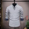 Mäns casual skjortor män faller våren last skjorta lapel enkelbröst fasta färgknappar kofta lång ärm mjukt andningsbar mittlängd