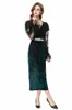 Women's Runway Dresses Sexy V Neck Lace Patchwork Ruffles Printed Fashion Pencil Mid Vestidos