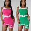 Vestidos de trabajo Color Patchwork Impreso Faldas de 2 piezas Conjuntos Mujeres Correas espaguetis Tops cortos Mini vestido asimétrico Trajes Casual Streetwear