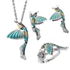 Ketting oorbellen instellen ajojewel kleurrijke kolibrie email sieraden country stijl vogel zilveren kleur ring vrouwen accessoires