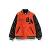 Chaopai BAPE Men's Autumn and Winter Ape Man Letter Star Patch Woolen Combination Leather Baseball Jacket