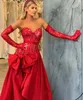 Sexy Red Plus Size A Line Prom Dresses Sweetheart Lace Applique Draped Sweep Train High Side Split Formal Occasions Wear Birthday Celebrity Pageant Evening Gowns