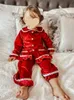 Pijama toptan bebek kıyafetleri tartan pazen yürümeye başlayan çocuk pijama setleri eşleşen aile çocukları erkek kız Noel pijamaları 231109